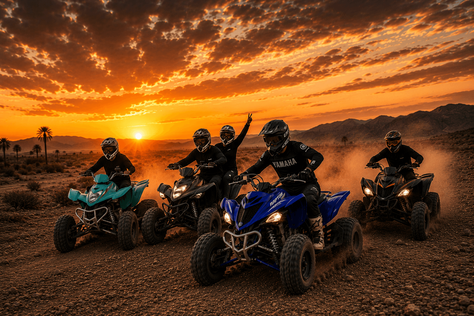 Quatre quads dans les pistes de la Palmeraie de Marrakech